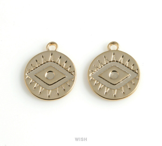 Evil Eye Disc in Matte Gold, Evil Eye Coin Charm / MMG-473-P
