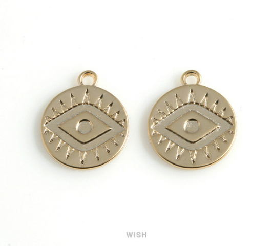 Evil Eye Disc in Matte Gold, Evil Eye Coin Charm / MMG-473-P