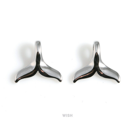 Large Whale Tail Pendant in Rhodium, Mermaid Tail Charm / MRH-548-P