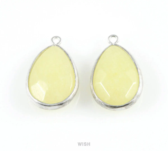 Light Mint Synthetic Stone Charms in Matte Rhodium, Framed Teardrop Pendant/ SLMMRH-010-P