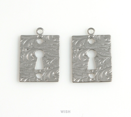 Keyhole Pendants in Matte Rhodium, Keyhole Charm / MMRH-594-P