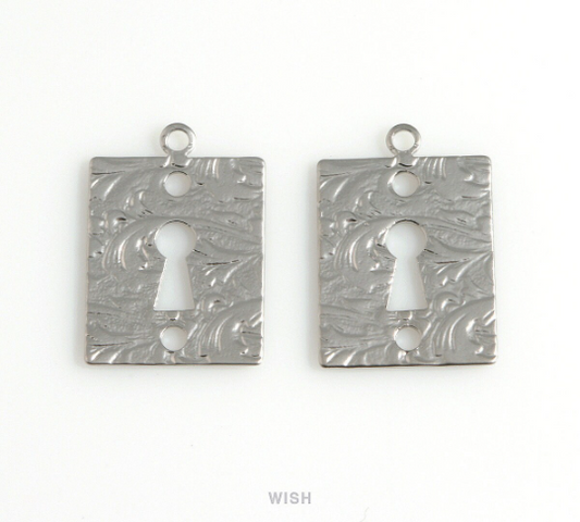 Keyhole Pendants in Matte Rhodium, Keyhole Charm / MMRH-594-P