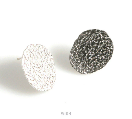 Textured Disc Stud Earrings in Matte Rhodium, Textured Disc Studs / MMRH-573-E