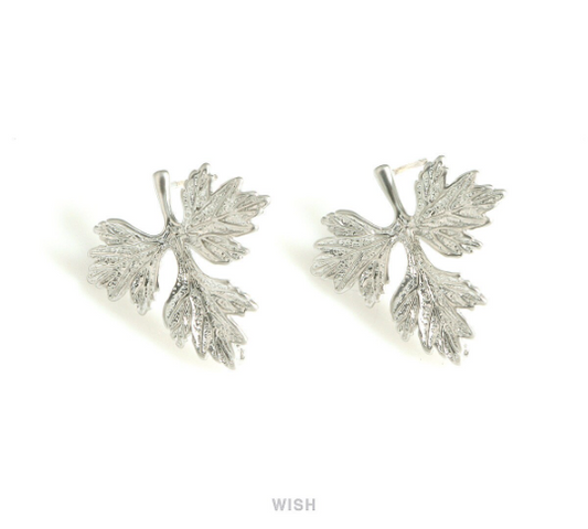 Maple Leaves Stud Earrings in Matte Rhodium, Maple Leaf Stud Earrings / MMRH-715-E