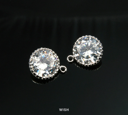 Round Cubic Zirconia Pendants in Rhodium, Round Cubic Gems /CRH-041-P