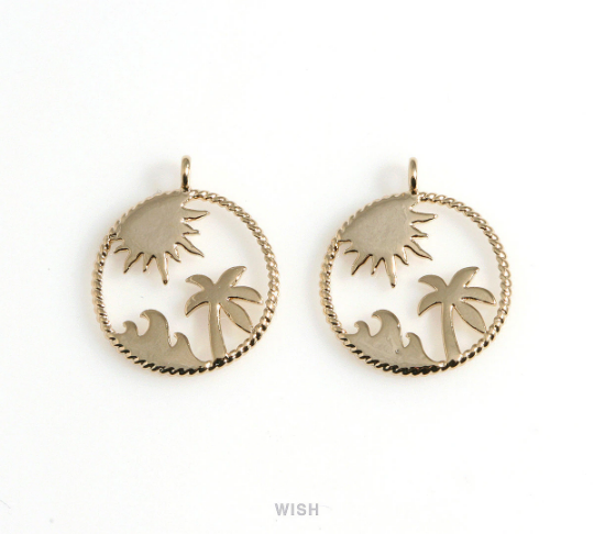 Tropical Circle Pendants in Gold, Tropical Jewelry Charm /MG-505-P