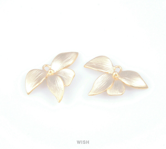 Orchid Flower Connectors in Matte Gold, Floral Charms / MMG-030-C