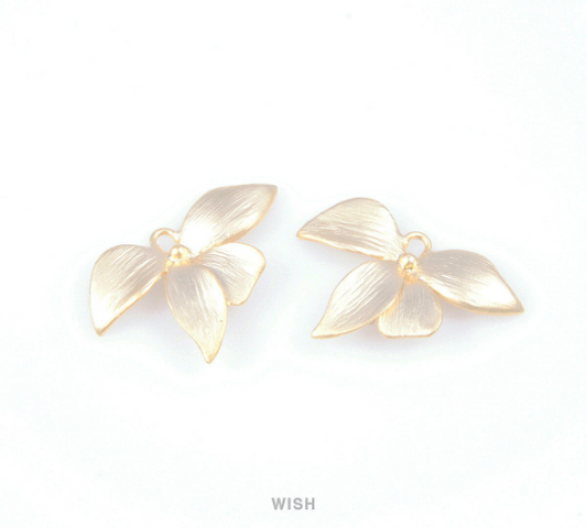 Orchid Flower Connectors in Matte Gold, Floral Charms / MMG-030-C