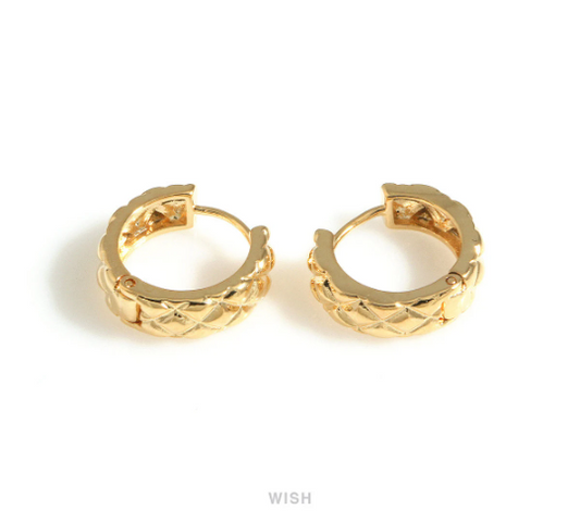 Textured Huggie Hoop Earrings in Gold, Textured Huggie Hoops / MG-735-E