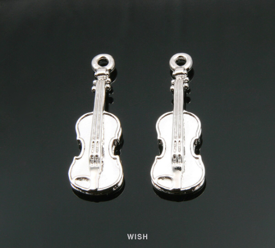 Violin Pendants in Rhodium, Musical Instrument Charms / MRH-325-P