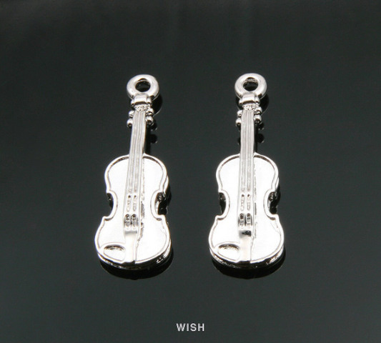 Violin Pendants in Rhodium, Musical Instrument Charms / MRH-325-P