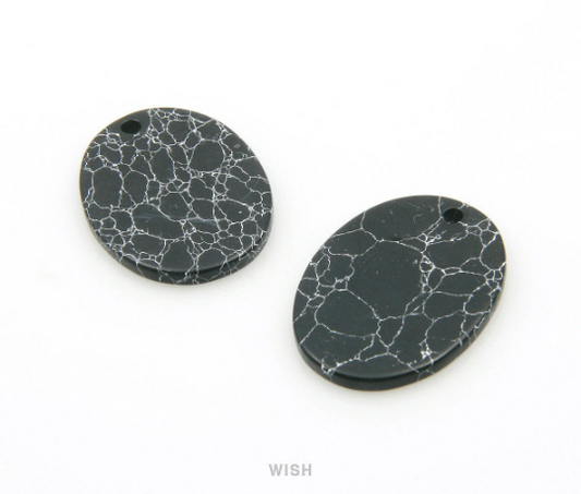 Black Marble Oval Stone Charm, Gemstone Pendant / SBM-078-P