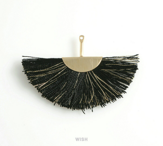 Semicircle Black Gold Thread Tassel in Gold, Semicircular Black Thread Pendant / TBKG-009-T