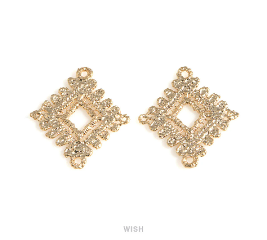 Rough Rhombus Geometric Pendants in Matte Gold, Rough Diamond Shape Charms / MMG-705-P