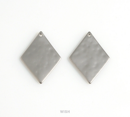 Hammered Diamond Charm in Matte Rhodium, Hammered Rhombus Pendants / MMRH-633-P
