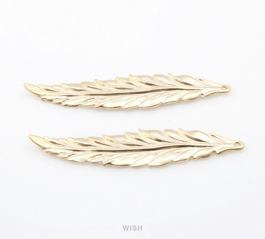 Large Feather Pendant in Matte Gold, Textured Feather Charm /MMG-237-P
