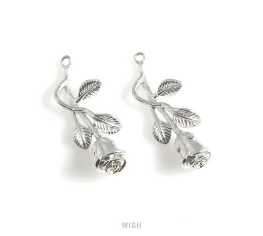 Rose Flower Pendant in Matte Rhodium, Rose Flower Charm / MMRH-455-P