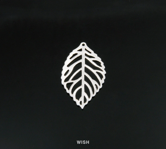 Leaves Outline Pendants in Matte Rhodium, Small Leaves Charm / MMG-182-P1 (Small)