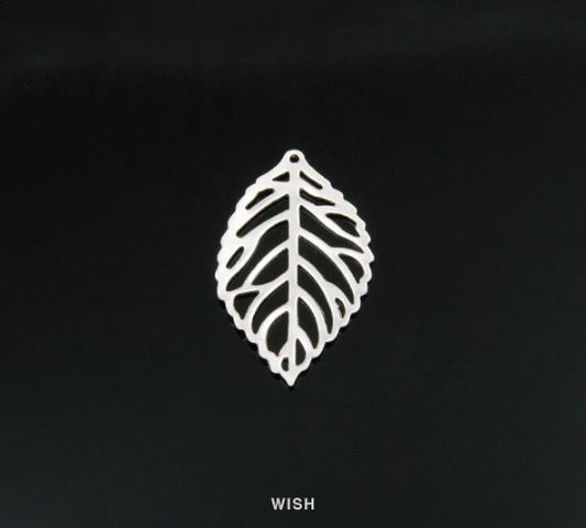 Leaves Outline Pendants in Matte Rhodium, Small Leaves Charm / MMG-182-P1 (Small)