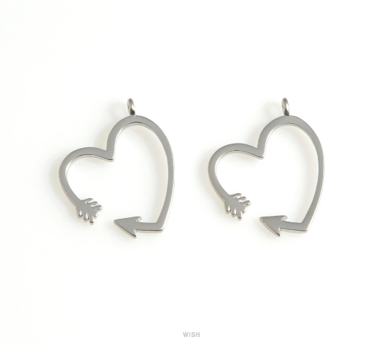 Heart Arrow Pendant in Matte Rhodium, Open Heart Charm / MMRH-626-P