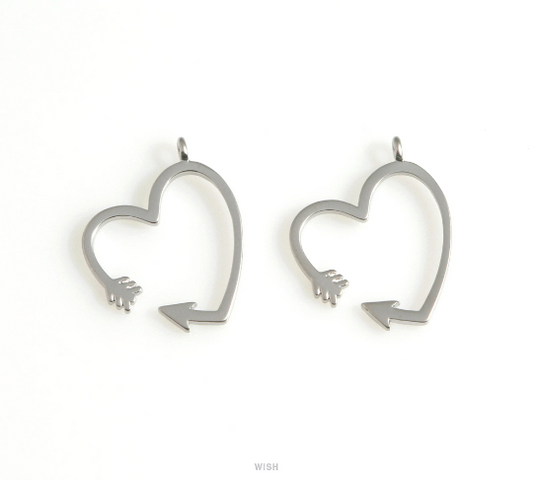 Heart Arrow Pendant in Matte Rhodium, Open Heart Charm / MMRH-626-P