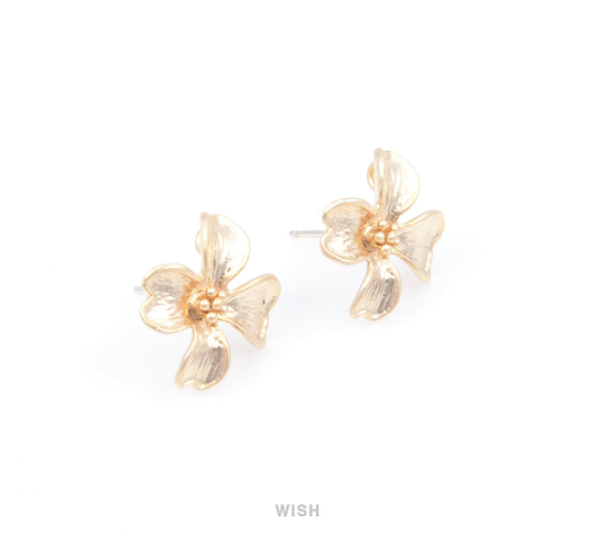 Orchid Flower Stud Earrings in Matte Gold, Flower Earposts / MMG-059-E