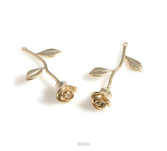 Rose Flower Pendants in Matte Gold, Rose Flower Charms/ MMG-635-P