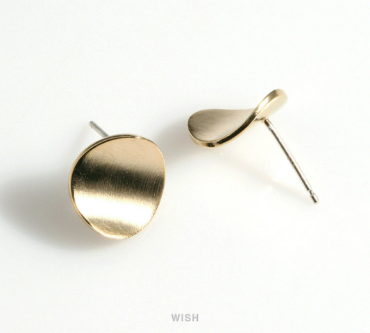Concave Disc Stud Earrings in Gold, Concave Disc Ear Studs/ MG-598-E