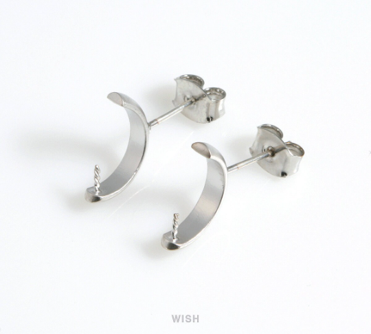 Semicircle Stud Earrings in Matte Rhodium, Semicircle Ear Studs / MMRH-551-E