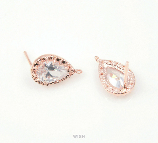 Teardrop Cubic Stud Earrings in Rose Gold, Teardrop Cubic Zirconia /CRG-032-E