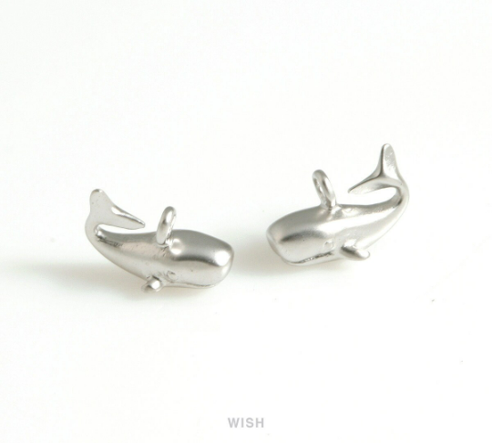 Dainty Whale Charms in Matte Rhodium, Whale Pendants /MMRH-656-P