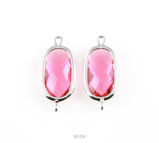 Ruby Oval Glass Connector in Rhodium, Framed Oval Connector / GRBRH-035-C