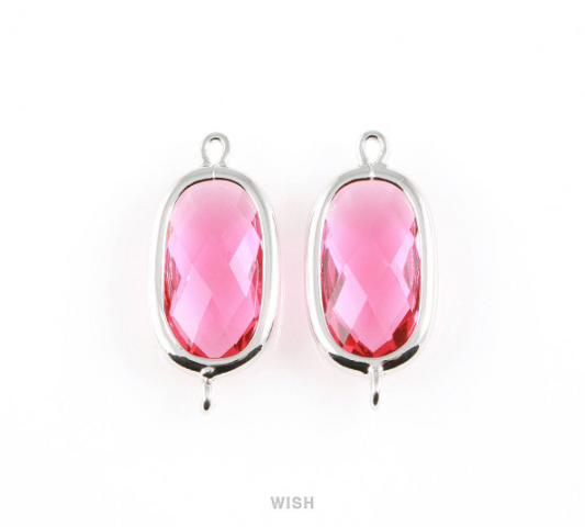 Ruby Oval Glass Connector in Rhodium, Framed Oval Connector / GRBRH-035-C
