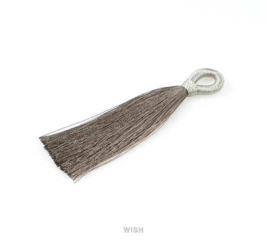 Gray Cotton Thread Tassel, Gray Silk Tassel Earrings / TGYG-008-T