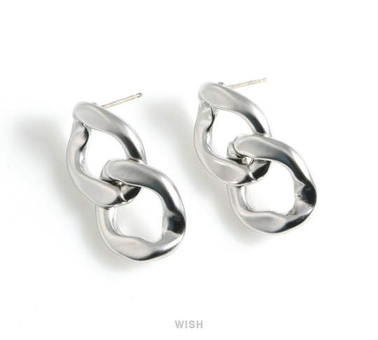 Chain Stud Earrings in Matte Rhodium, Chain Studs / MMRH-479-E (Large)