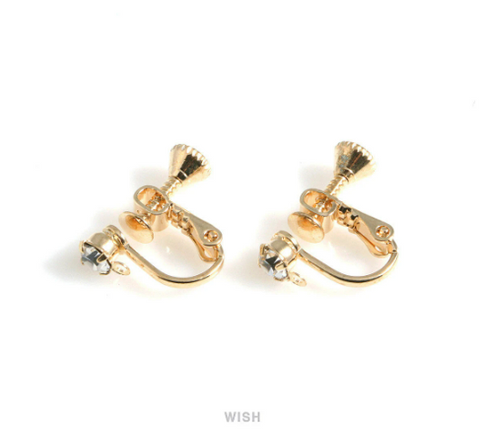 CZ Clip on Earring Converters in Gold, Non Pierced Earrings/ FG-031-E