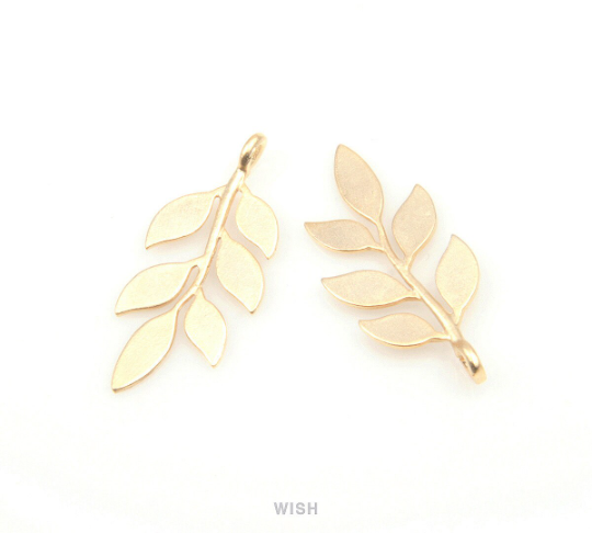 Six Leaves Twig Pendant in Matte Gold, Six Leaves Twig Charm / MMG-198-P
