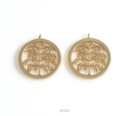 Family Tree Charm in Matte Gold, Family Tree Pendant / MMG-687-P