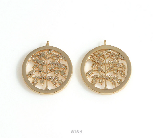 Family Tree Charm in Matte Gold, Family Tree Pendant / MMG-687-P