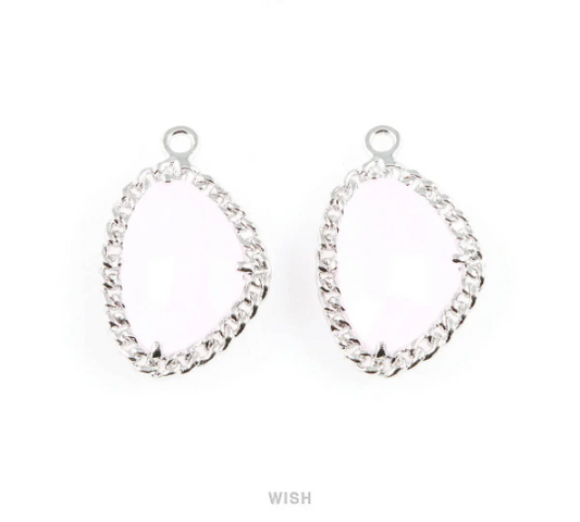 Rose Quartz Triangle Shape Pendants in Rhodium, Framed Triangle Charms / GRQRH-034-P
