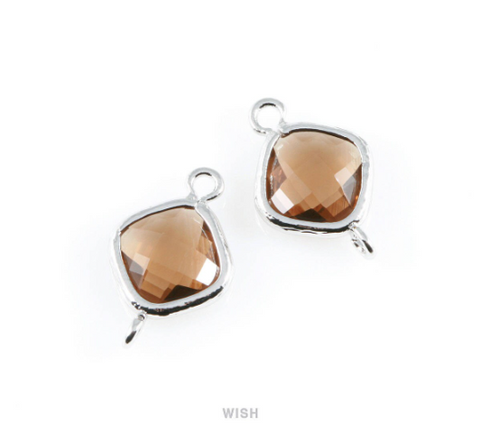 Smoky Quartz Rhombus Glass Connector in Rhodium, Framed Rhombus Connector / GSQRH-021-P