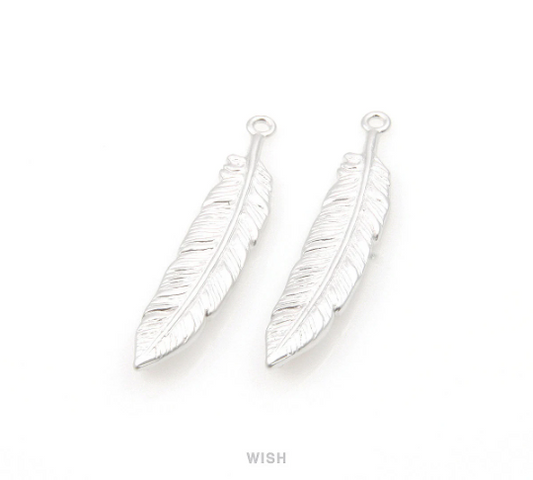 Feather Pendant in Matte Rhodium, Textured Feather Charm / MMRH-232-P