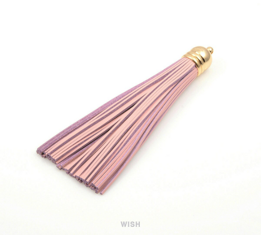 Pink Leather Tassel with Bell Cap in Gold, Pink Cowhide Tassel / LPKG-006-T (1 piece)