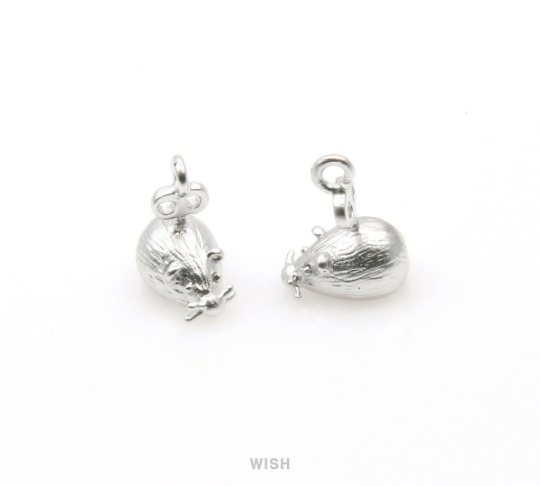 Mini Mouse Pendants in Matte Rhodium, Mouse Charm /MMRH-266-P