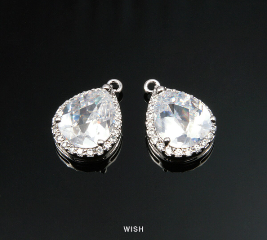 Teardrop Cubic Zirconia Pendants in Rhodium, Sub Cubic Zirconia / CRH-040-P (Large)