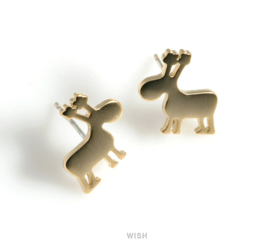 Reindeer Stud Earrings in Matte Gold, Reindeer Ear Studs / MMG-522-E