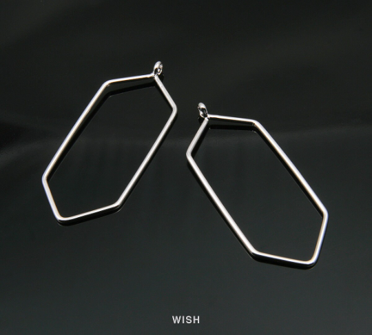 Open Hexagon Wire Pendant in Rhodium, Open Hexagon Charm / MRH-287-P