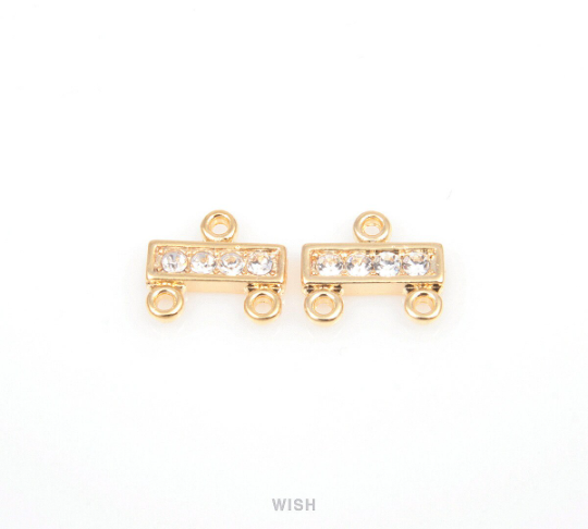 Bar Cubic Zirconia Connectors in Gold, Cubic Zirconia Charms / CG-030-C (4 pcs)