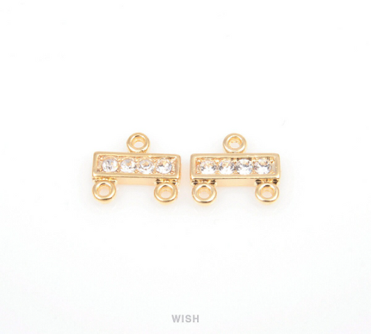 Bar Cubic Zirconia Connectors in Gold, Cubic Zirconia Charms / CG-030-C (4 pcs)