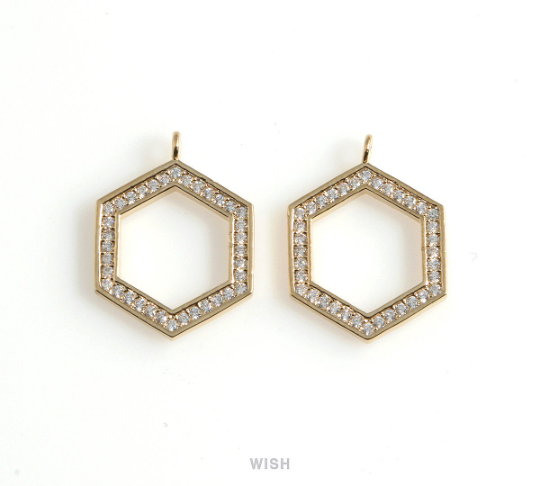 Hexagon Cubic Zirconia Pendant in Gold, Hexagon CZ Charm / CG-068-P